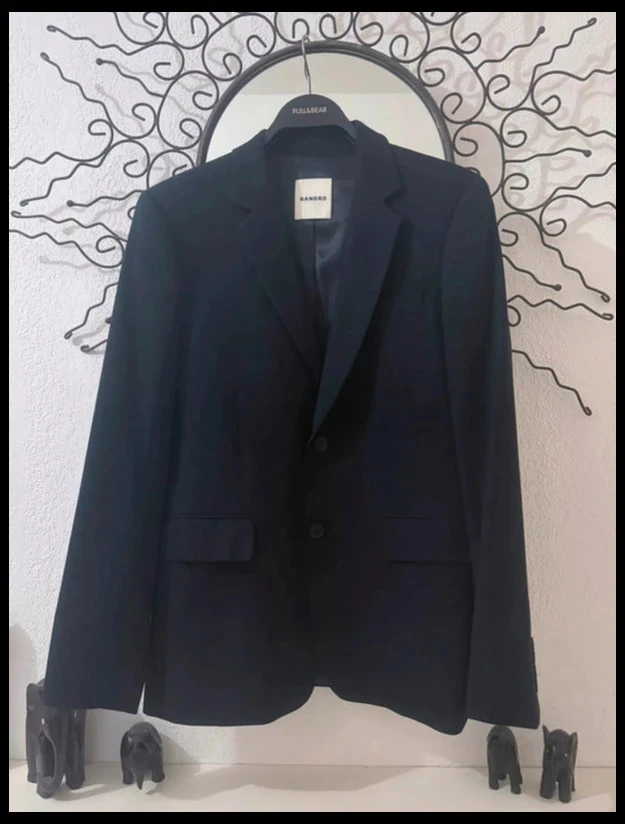 Veste de costume blazer marine Sandro 99 % laine vierge slim homme T48 M